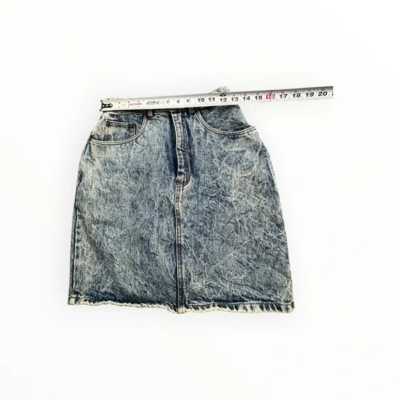 Jordache Denim Skirt Womens 11/12 Blue Acid Wash Basics High Waist Back Zipper - Picture 6 of 10